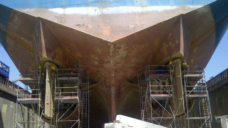 double rudder mounted back after overhaul